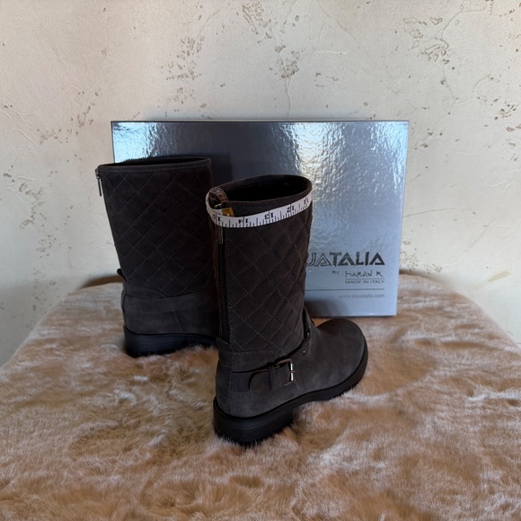 NWT Aquatalia "Shannon" Weatherproof Suede Quilted Boots - Asphalt Grey 9.5M NIB - Picture 6 of 9